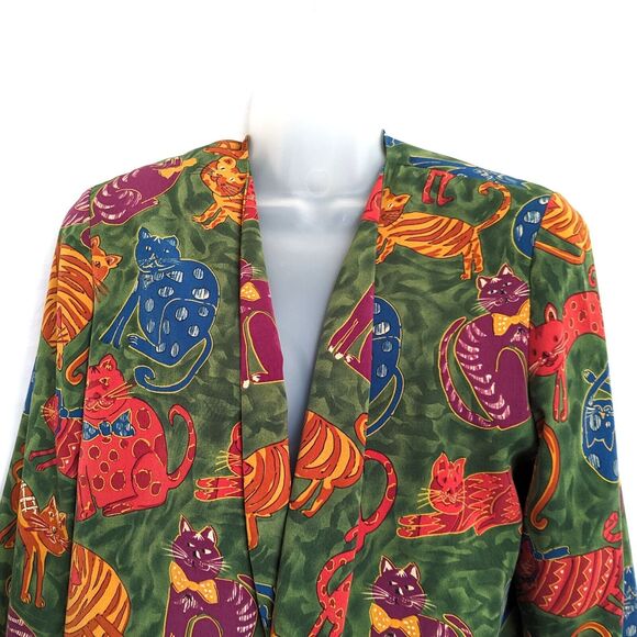 Patchington Cat Blazer Jacket Oversized Womens Small Boho Artsy Quirky Whimsical - Picture 3 of 12